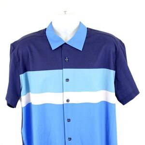 Tallia‎ Sport Blue 2XL Striped Blue Short Sleeve Collared Dress Shirt